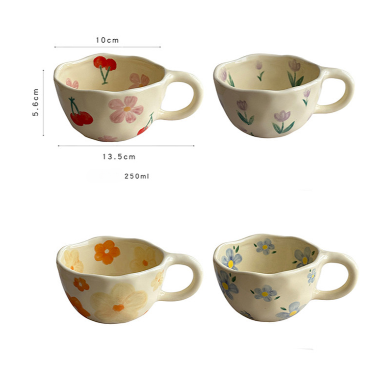 1pc Cute Floral Pattern Handmade Irregular Ceramic Coffee Mug